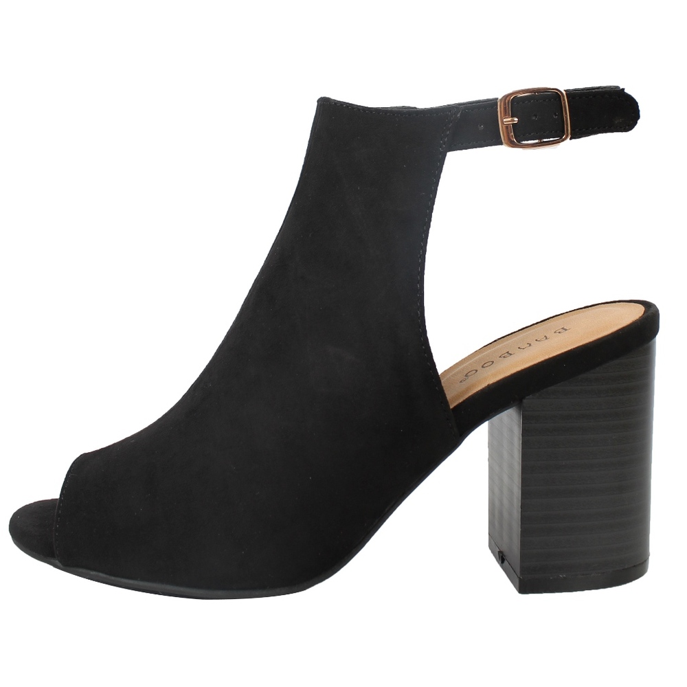 Black Peep Toe Slingback Block Stacked Heel - Picture 2 of 6